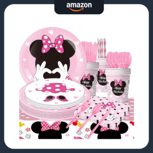 B0FD61XNFY.jpg Minnie Mouse Party Supplies Tableware Set for 91 Guests