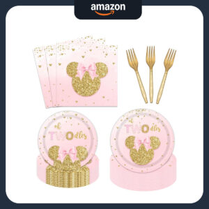 B0CM3PPDHX.jpg Minnie Mouse 2nd Birthday Party Tableware Set for 24 Guests