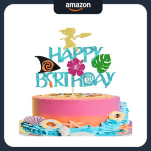 B0FF257QY8.jpg Moana Happy Birthday Cake Topper for Tropical Luau Parties