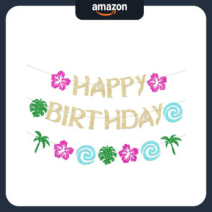 B0DY6MSQZC.jpg Moana Birthday Banner Glittery Gold Tropical Party Decoration