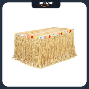 B09NM2FPKX.jpg Fovths 9ft Natural Luau Grass Table Skirt for Moana Parties