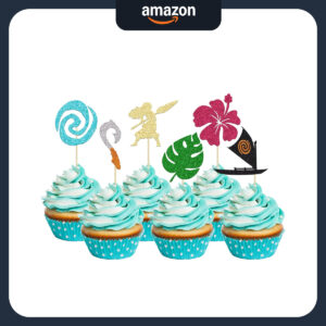 B0B7C6FRF8.jpg 24pcs Moana Inspired Glitter Cupcake Toppers for Luau Parties