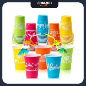 B0CYGTM114.jpg 50-Pack Tropical Luau Party Cups with Parasol Straws 16oz