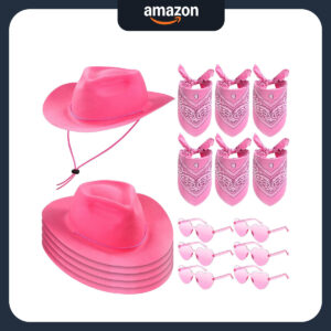 B0C32M3DBM.jpg 18-Piece Pink Pony Western Cowboy Costume Set for Parties