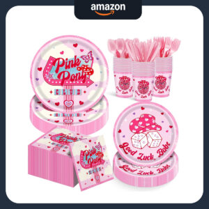 B0F61TGQ7T.jpg Pink Pony Club Disposable Tableware Set for 24 Guests