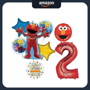 B0DND9B7N7.jpg Sesame Street Elmo 2nd Birthday Party Balloon Decorations