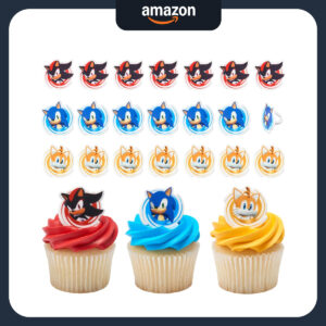 B0CWRRQGH2.jpg DecoPac Sonic the Hedgehog Cupcake Rings: 24-Pack Party Decor