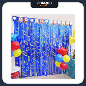 B0FBWFQG67.jpg Cartoon Hedgehog Birthday Party Backdrop & Tinsel Curtains