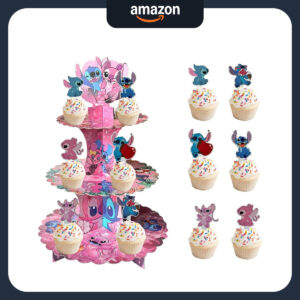 B0DZK3WBKR.jpg Stitch 3-Tier Cupcake Stand with 24 Toppers for Luau Parties