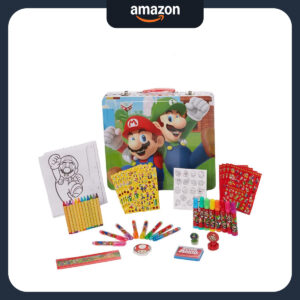 B09RLZGL71.jpg Super Mario Deluxe Activity Set with Carrying Tin & Art Supplies