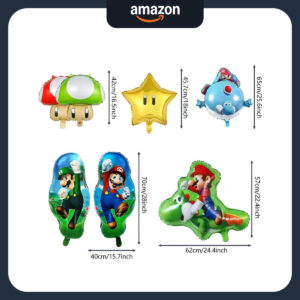 B0GSV24DDX.jpg 8-Piece Super Mario Foil Balloon Set for Party Decorations