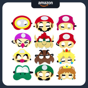 B0BX272V6F.jpg 12-Piece Super Mario Felt Masks for Kids Party Role Play