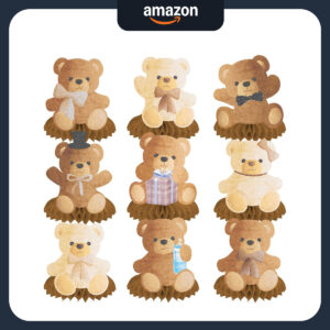 B0C8H3GV6T.jpg 9pcs Teddy Bear Honeycomb Centerpieces for Birthday Table Decor
