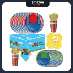 B0D895MYW5.jpg 81-Piece Super Mario Birthday Party Tableware and Decor Set