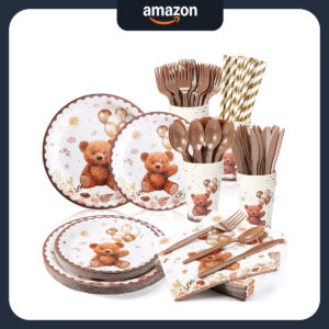 B0C5XPGJH9.jpg Bear Baby Shower Tableware Set for 25 Guests - 200 Piece Kit