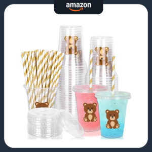 B0DFY8PC4M.jpg Whaline 50 Pcs Bear Disposable Cups with Lids and Straws