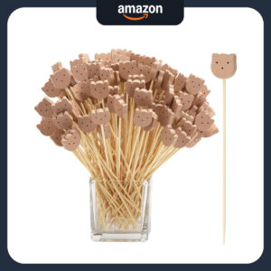 B09WDHZWP2.jpg 200 Pcs Bamboo Bear Face Cocktail Picks for Appetizers & Party