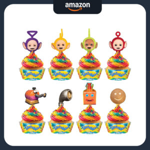 B0DX7HZRTX.jpg Teletubbies Cupcake Toppers and Wrappers for Birthday Parties