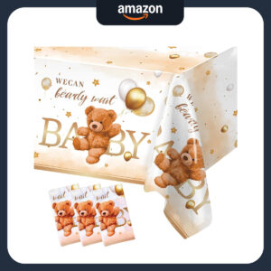 B0F1YF8GT6.jpg Teddy Bear Baby Shower Tablecloth Set for Party Table Decor