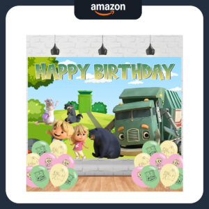 B0DTDJ6BJC.jpg Trash Truck Birthday Banner & Balloon Set - 5x3ft Party Decor