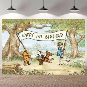 B0BF4XFGQT.jpg Winnie the Pooh 1st Birthday Backdrop for Baby Shower Decor