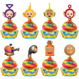 B0DX7HZRTX.jpg Teletubbies Cupcake Toppers and Wrappers for Birthday Parties