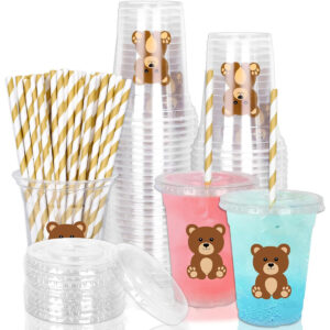 B0DFY8PC4M.jpg Whaline 50 Pcs Bear Disposable Cups with Lids and Straws