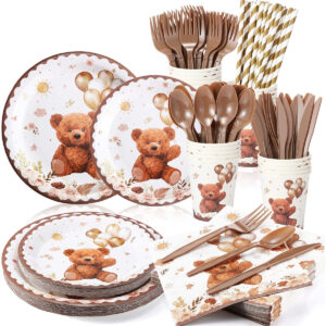 B0C5XPGJH9.jpg Bear Baby Shower Tableware Set for 25 Guests - 200 Piece Kit