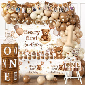 B0F2ZZL83B.jpg Beary First Birthday Decorations: 147pc Party Supplies Set