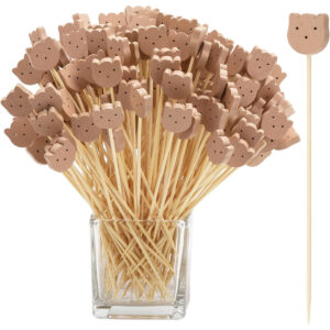 B09WDHZWP2.jpg 200 Pcs Bamboo Bear Face Cocktail Picks for Appetizers & Party