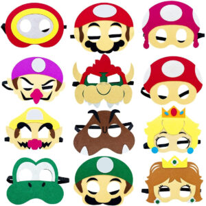 B0BX272V6F.jpg 12-Piece Super Mario Felt Masks for Kids Party Role Play