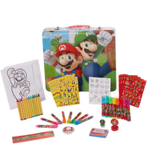 B09RLZGL71.jpg Super Mario Deluxe Activity Set with Carrying Tin & Art Supplies