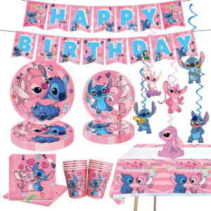B0FGNZMZNZ.jpg Pink Stitch Birthday Party Supplies Set - 88-Piece Tableware