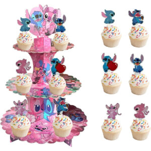 B0DZK3WBKR.jpg Stitch 3-Tier Cupcake Stand with 24 Toppers for Luau Parties