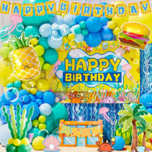 B0FGTSWLKS.jpg Sponge Birthday Decorations Kit: 153Pcs Under the Sea Party Set