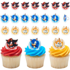 B0CWRRQGH2.jpg DecoPac Sonic the Hedgehog Cupcake Rings: 24-Pack Party Decor