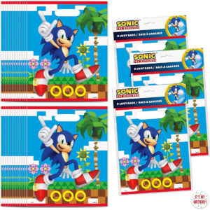 B0DD55KDDB.jpg Sonic Party Favor Bags: 24-Pack with Birthday Stickers