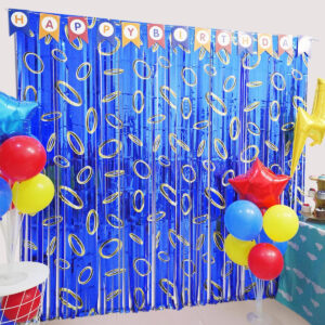 B0FBWFQG67.jpg Cartoon Hedgehog Birthday Party Backdrop & Tinsel Curtains