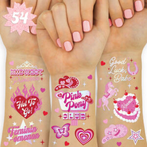 B0DHYDD25H.jpg xo, Fetti Pink Pony Temporary Tattoos - 54 Iridescent Pieces