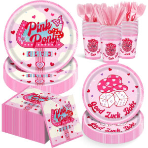 B0F61TGQ7T.jpg Pink Pony Club Disposable Tableware Set for 24 Guests