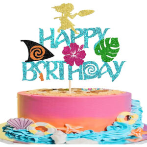 B0FF257QY8.jpg Moana Happy Birthday Cake Topper for Tropical Luau Parties