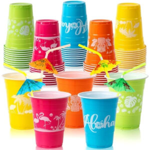 B0CYGTM114.jpg 50-Pack Tropical Luau Party Cups with Parasol Straws 16oz