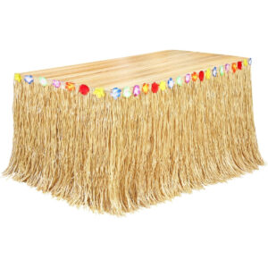 B09NM2FPKX.jpg Fovths 9ft Natural Luau Grass Table Skirt for Moana Parties