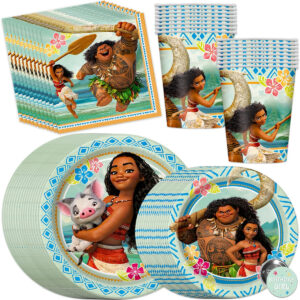 B09887TXRJ.jpg Moana Birthday Party Supplies Set for 16 Guests: Plates & Cups