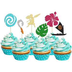 B0B7C6FRF8.jpg 24pcs Moana Inspired Glitter Cupcake Toppers for Luau Parties