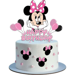 B0FGJ6MS89.jpg Minnie Mouse Birthday Cake Toppers & Cupcake Decorations (Pink)