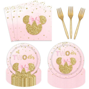 B0CM3PPDHX.jpg Minnie Mouse 2nd Birthday Party Tableware Set for 24 Guests