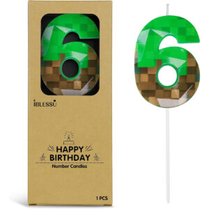 B0F9WZ68NF.jpg Pixel Number 6 Birthday Candle for Minecraft Themed Parties