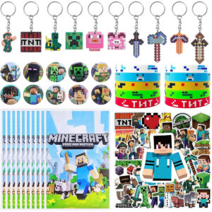 B0FQHQTF2W.jpg 90pc Pixel Style Minecraft Party Favor Set for Birthdays