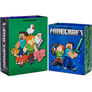 B09NMQLPJK.jpg Hallmark Minecraft Gift Bag Bundle for Kids Birthday Parties